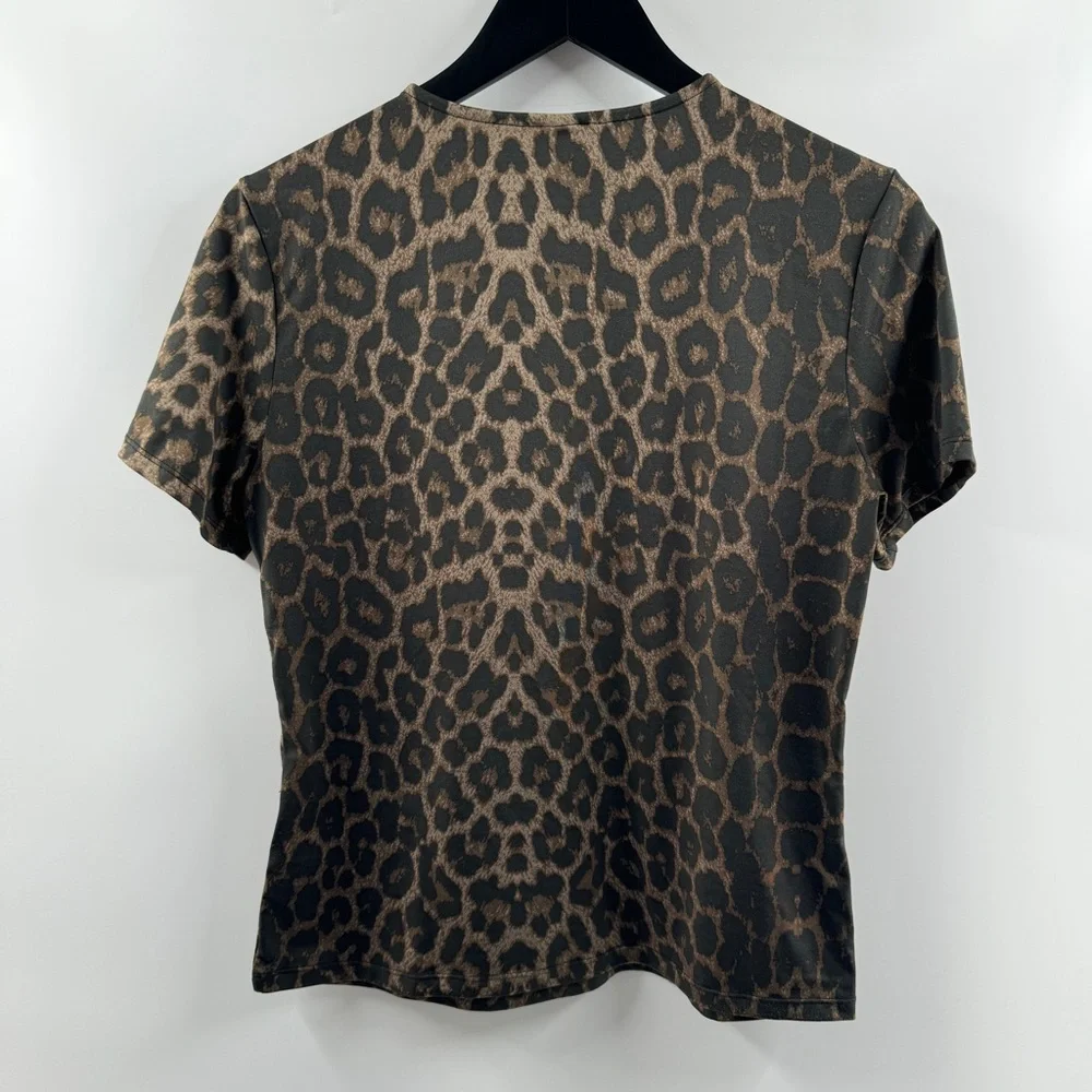 H&M Leopard Print Short Sleeve Top Size Large Sleek Finish - Picture 5 of 5